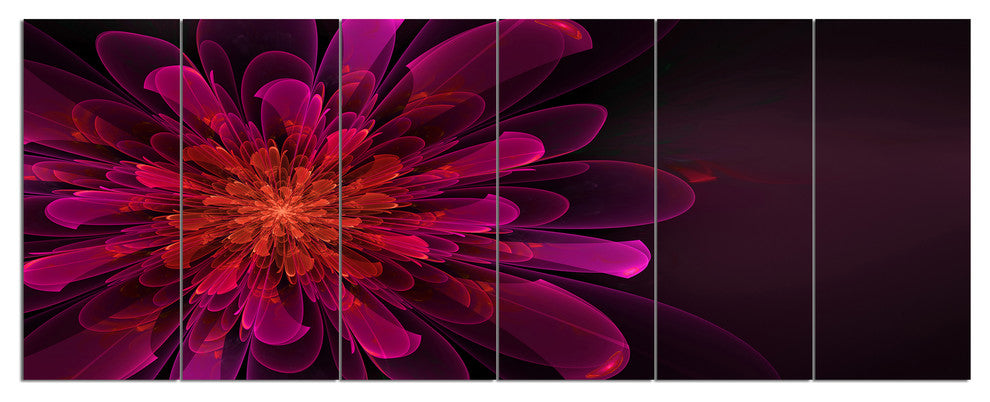 Large Pink Alien Fractal Flower, Floral Canvas Art Print, 70"x28", 6 Panels