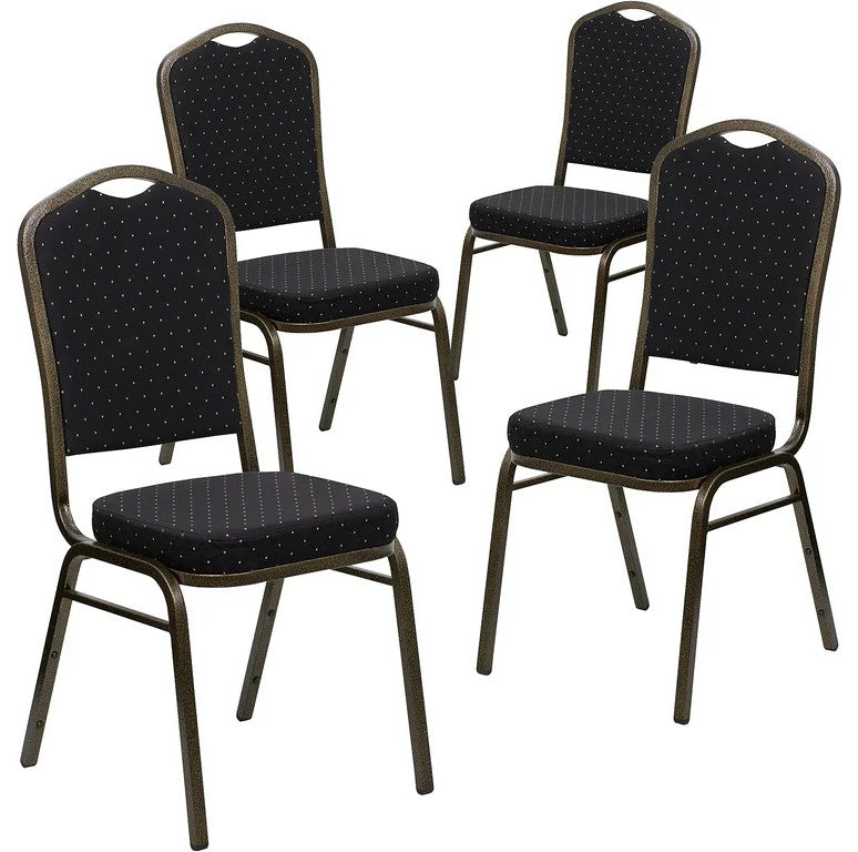 4 Pack Dining Chair, Cushion Seat & Back, Black Patterned Fabric/Gold Vein