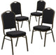 4 Pack Dining Chair, Cushion Seat & Back, Black Patterned Fabric/Gold Vein