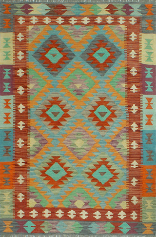 Sangat Flatweave Gulshan Orange/Blue Rug, 3'11 x 5'11