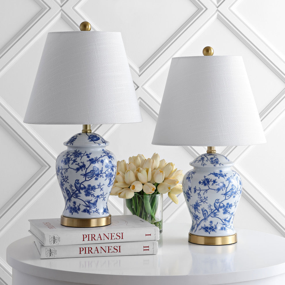 Penelope 22" Chinoiserie Table Lamp, Blue and White, Set of 2