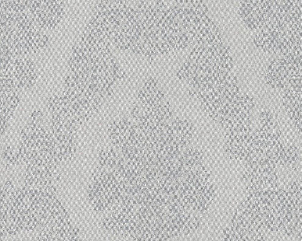 Elegance2, Modern Accent Block Stripes Baroque Gray Wallpaper Roll