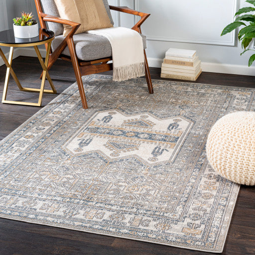 Surya Seattle STA-2316 6'7"x9' Rug, Medium Gray/Khaki/Denim/White
