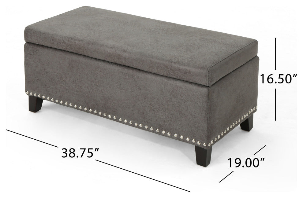 GDF Studio Carl Traditional Microfiber Storage Ottoman, Slate/Dark Brown
