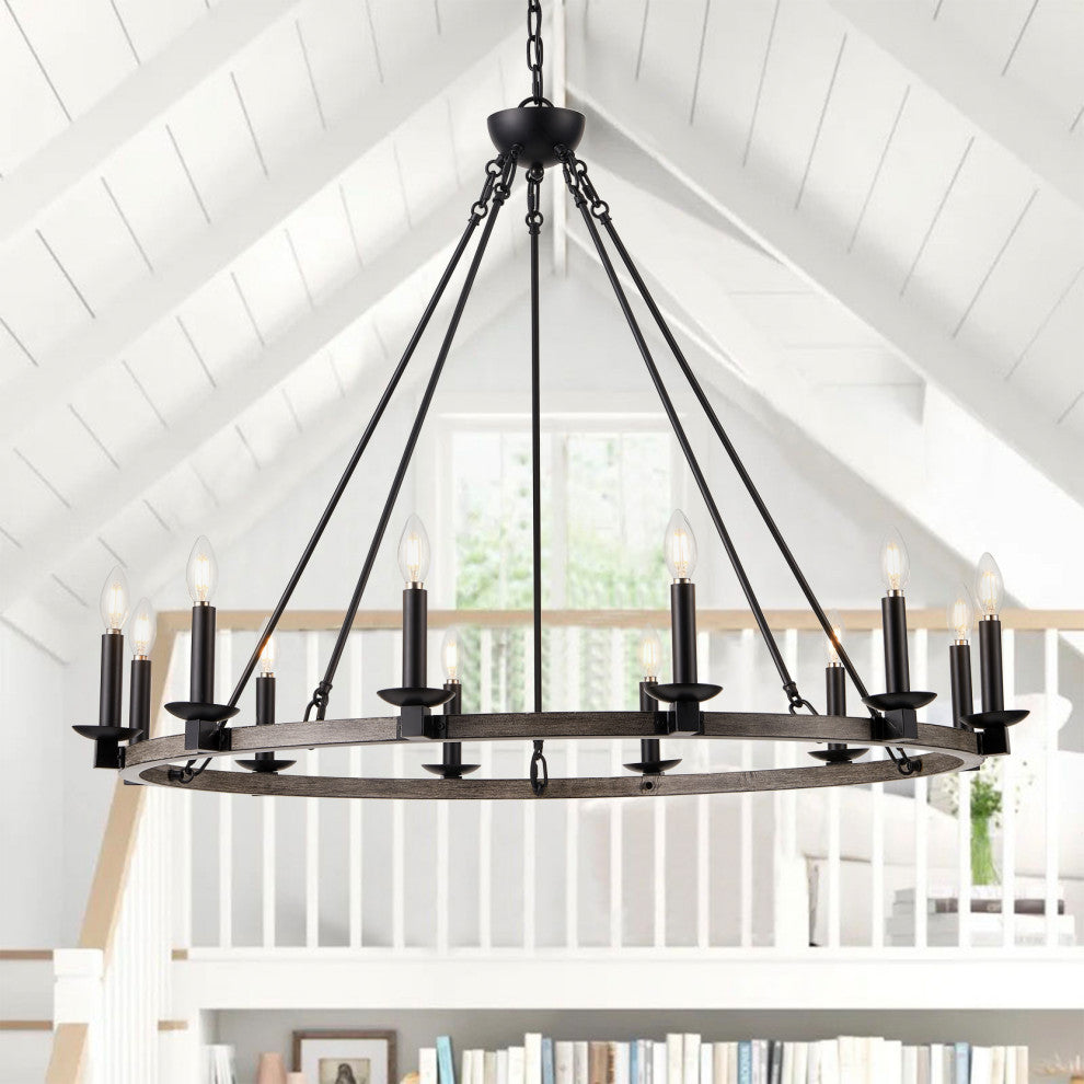 12-Light Wagon Wheel Ceiling Light Candle Style Pendant