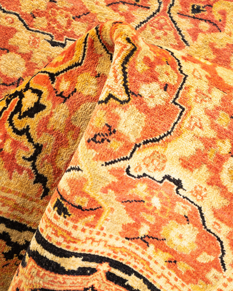 Wundwin One-of-a-Kind Hand-Knotted Runner Orange, 2'8"x12'1"
