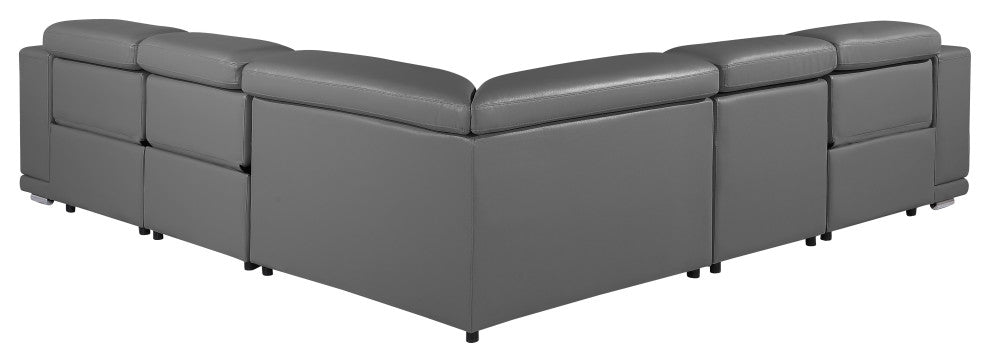 Federico 5-Piece L-Shaped Top Grain Italian Leather Sectional, Dark Grey