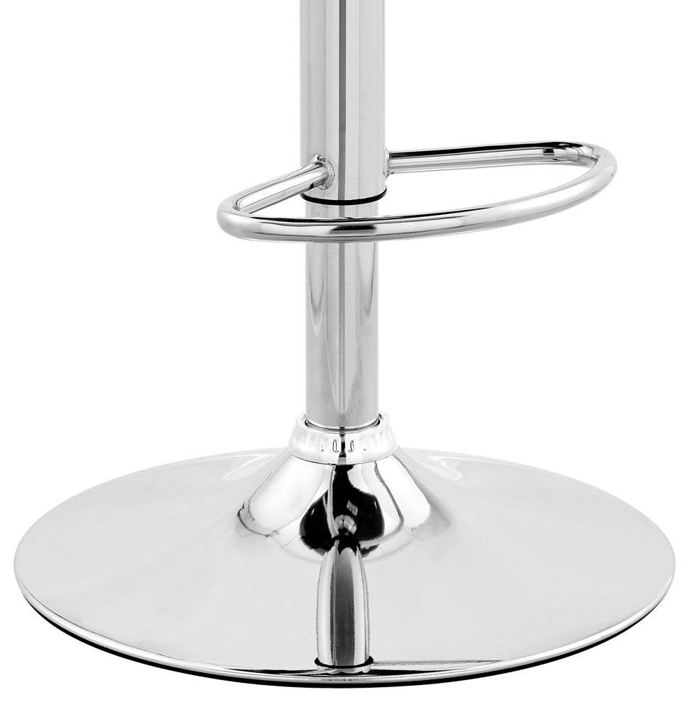 Asher Adjustable Faux Leather and Metal Bar Stool, Black and Chrome
