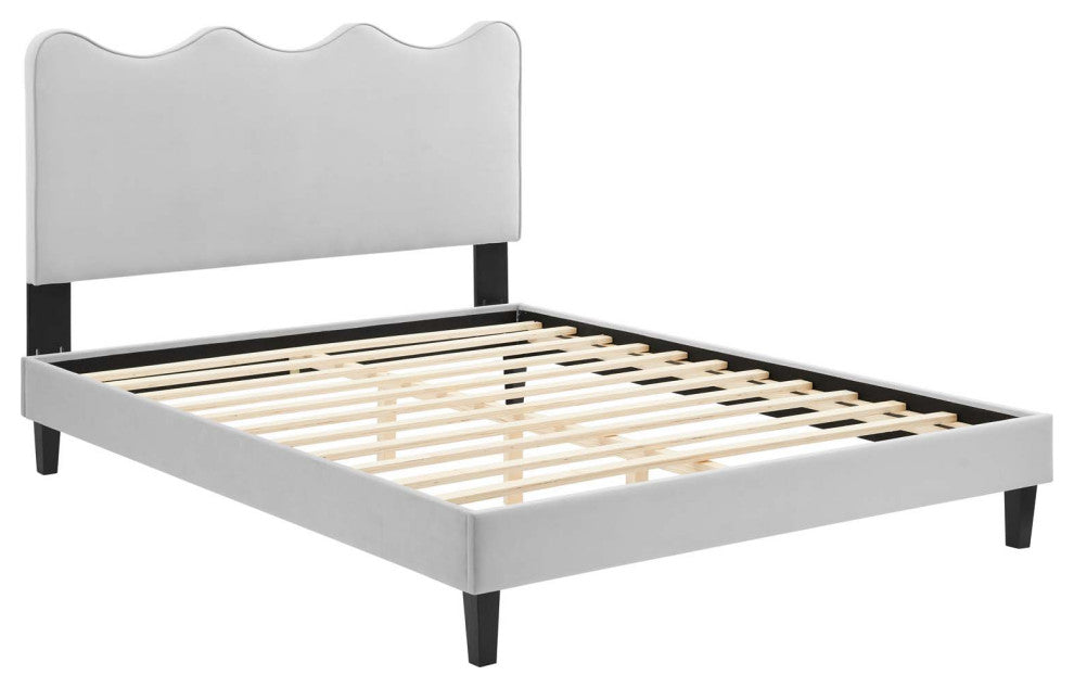 Current Performance Velvet Full Platform Bed, Light Gray