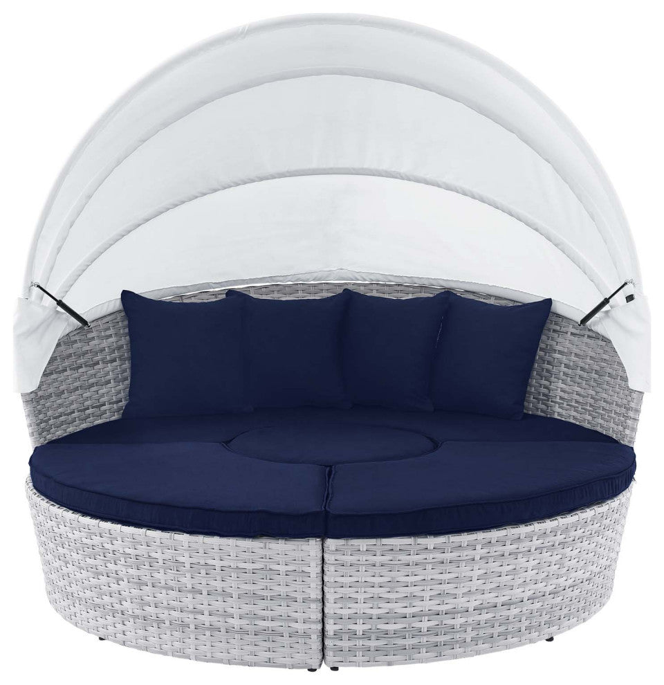 Daybed Sofa Bed, Sunbrella, Blue Navy Gray, Rattan, Wicker, Outdoor Patio