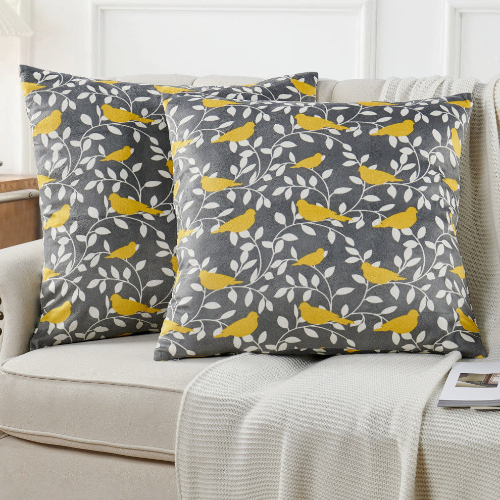 Canary Pillow Cover 2 Piece Set,Gray/Lemon, 26" X 26"