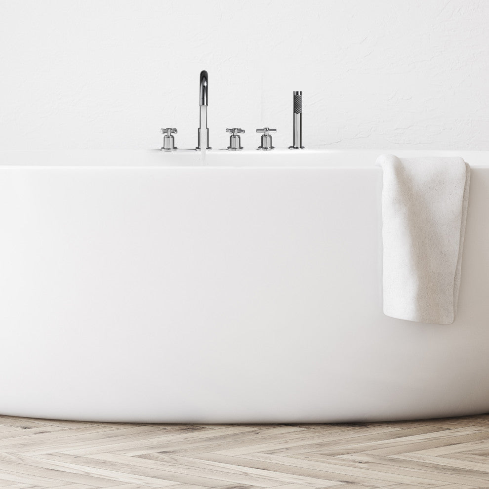 Sorlia Cross Handles Deck-Mount Roman Tub Faucet With Handshower, Polished Chome