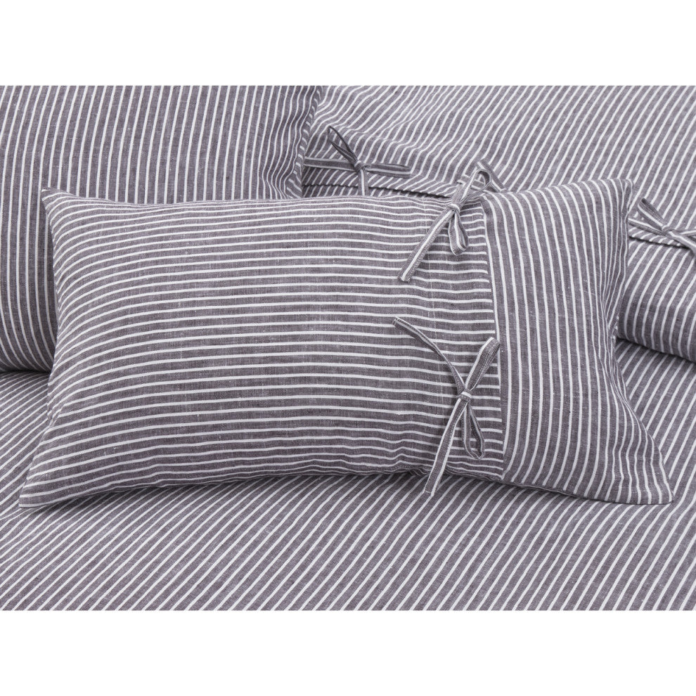 Grant 5-Piece Striped Linen Duvet Set, Charcoal, King
