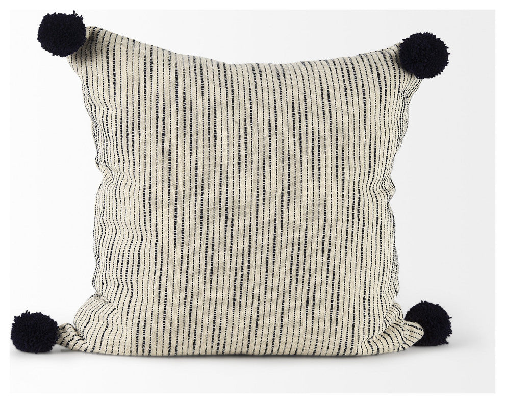 Beige and Midnight Pom Pom Square Accent Pillow Cover