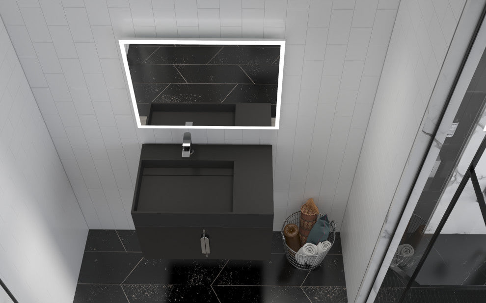 CastelloUSA Amazon 30" Left Wall Mounted Bathroom Vanity Set, Black, Black Top, Chrome Handles