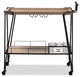 Modern Rustic Oak Brown Finished Wood Metal 2- Tier Wine Serving Cart