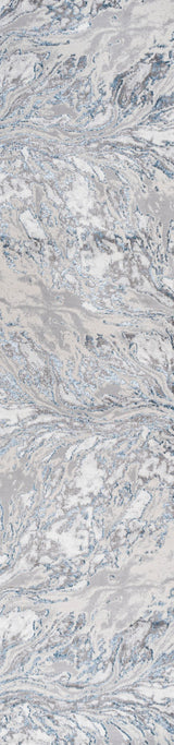 Swirl Marbled Abstract Area Rug, Gray/Blue, 2'x8'