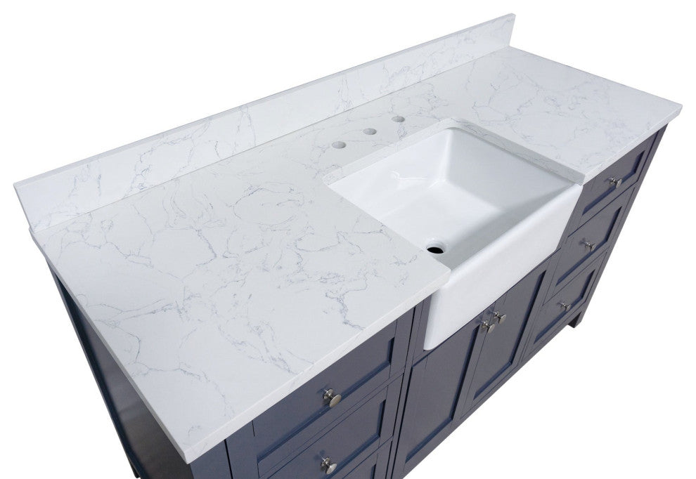 Yorkshire 60" Bathroom Vanity, Marine Gray, Engineered Marble, Single