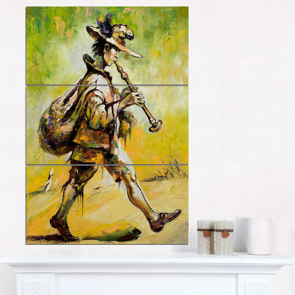 "Wandering Troubadour With Pipe" Glossy Metal Wall Art, 3 Panels, 28"x36"