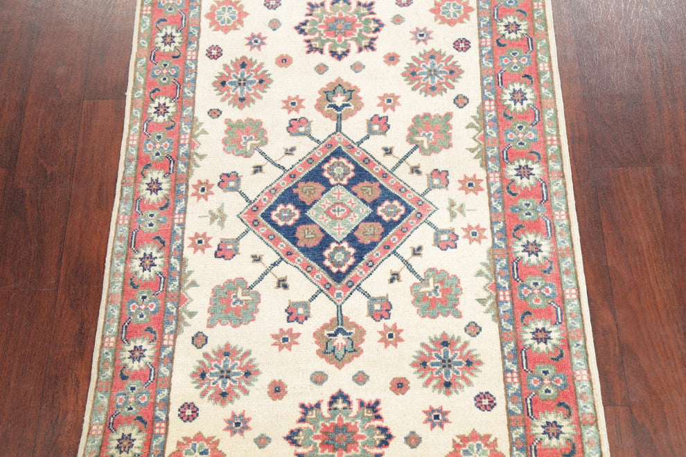 Kazak Oriental Traditional Hand Made Pakistani Area Rug, Beige, 4'10"x3'3