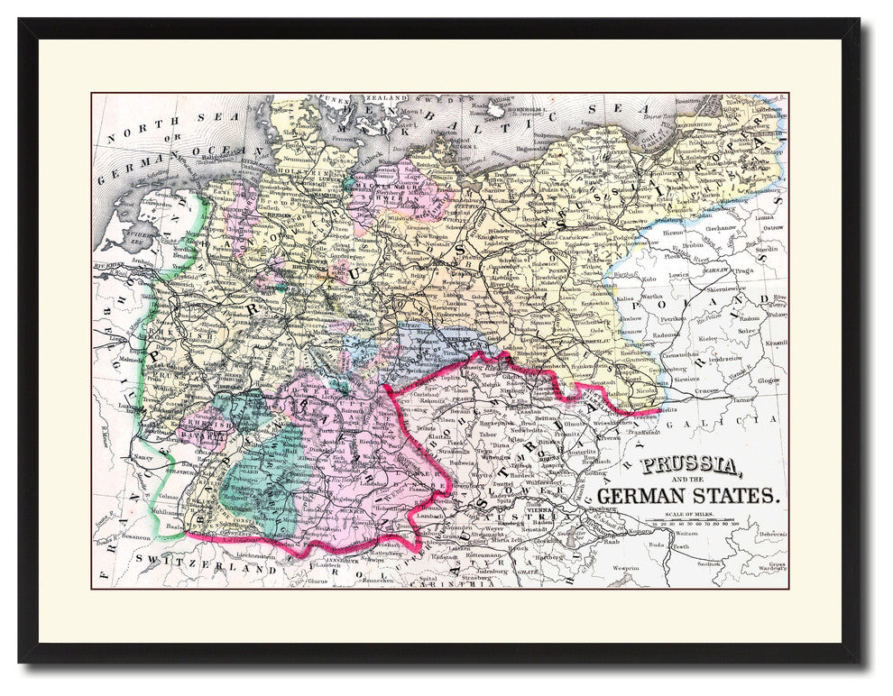 Prussia Germany Vintage Antique Map Wall Art, 28"x37"