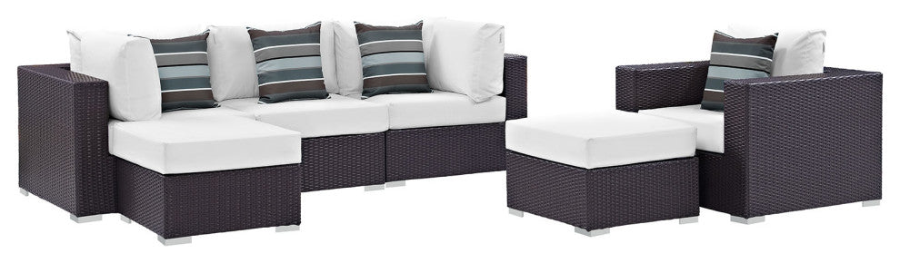 Espresso White Convene 6-Piece Outdoor Patio Sectional Set