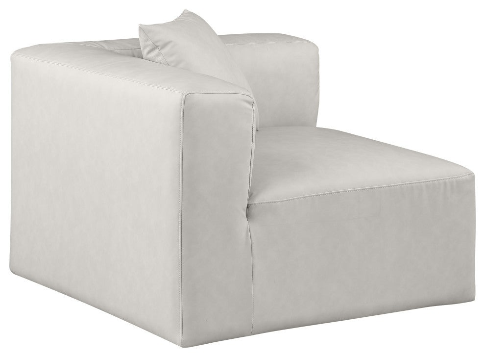 Cube Upholstered Modular Component, Cream, Vegan Leather, Corner Chair