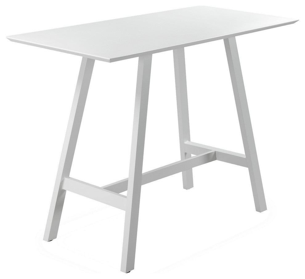 Benzara BM287784 Bar Table, Classic White Aluminum Frame, Rectanglular Top
