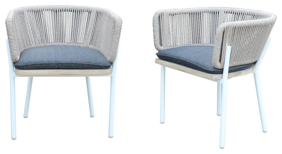 Melina Outdoor Wood, Aluminum and Rope Dining Chair, White Legs, Set of 2