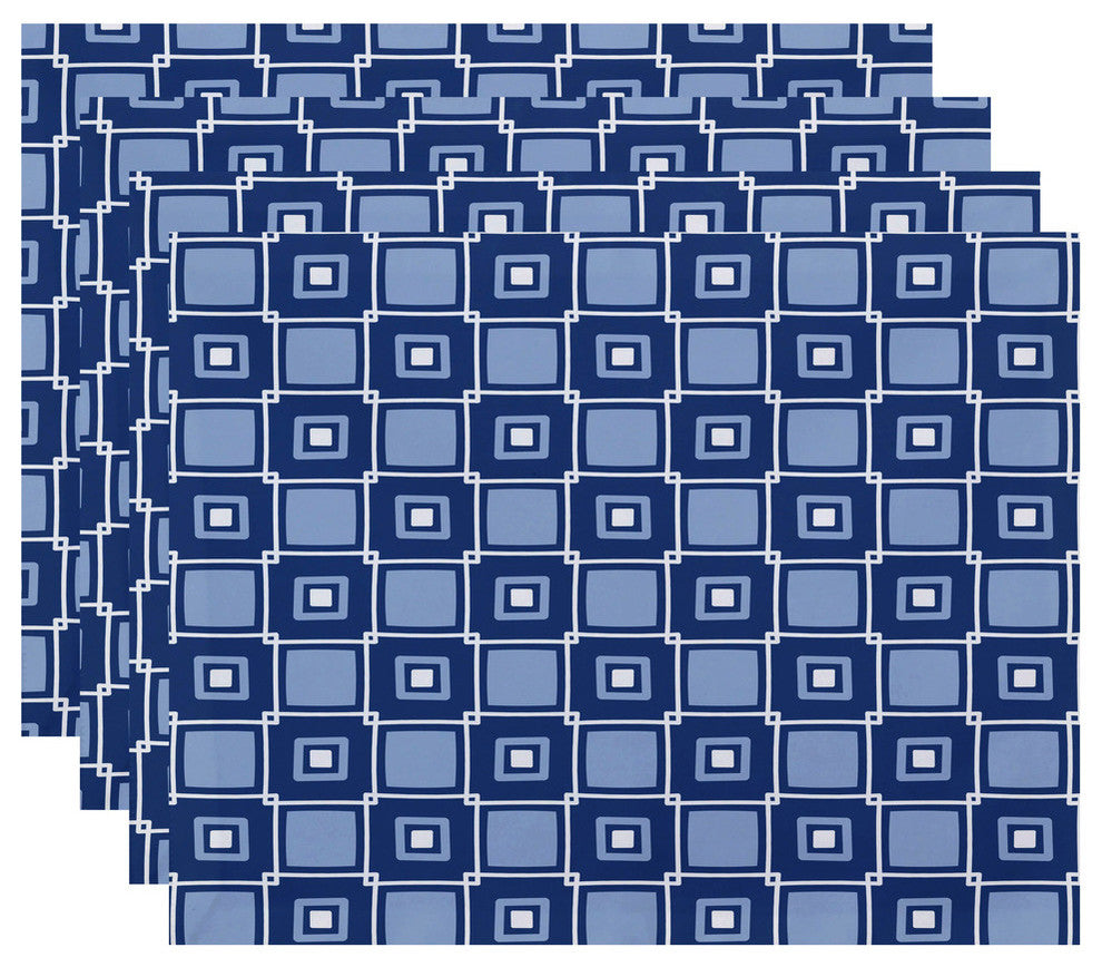 18"x14" Square Pop, Geometric Print Placemat, Blue, Set of 4