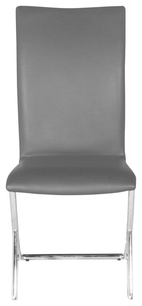 Set of Two Contempo Slim Gray Faux Leather and Stainless Dining Chairs