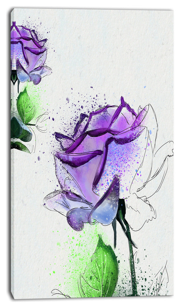 Blue Rose Flowers with Green Leaves, Floral Canvas Art Print, 16"x32"