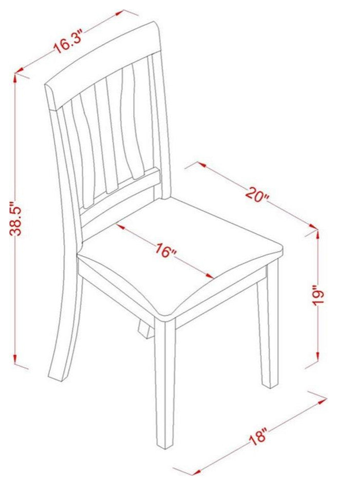 East West Furniture Antique 39" Wood Dining Chair w/ Cushion in Black (Set of 2)