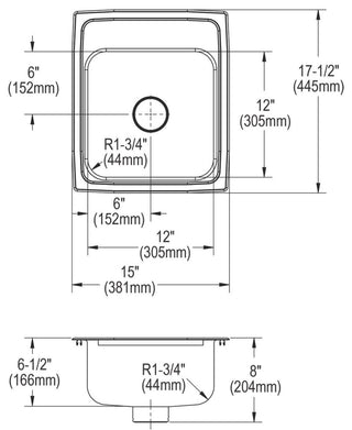 LRAD151765PD1 Lustertone Classic Stainless Steel 15" ADA Sink with Perfect Drain