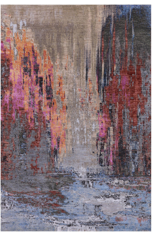 Modern Hand Knotted Wool and Silk Rug 5' 1" X 7' 1" Q8562