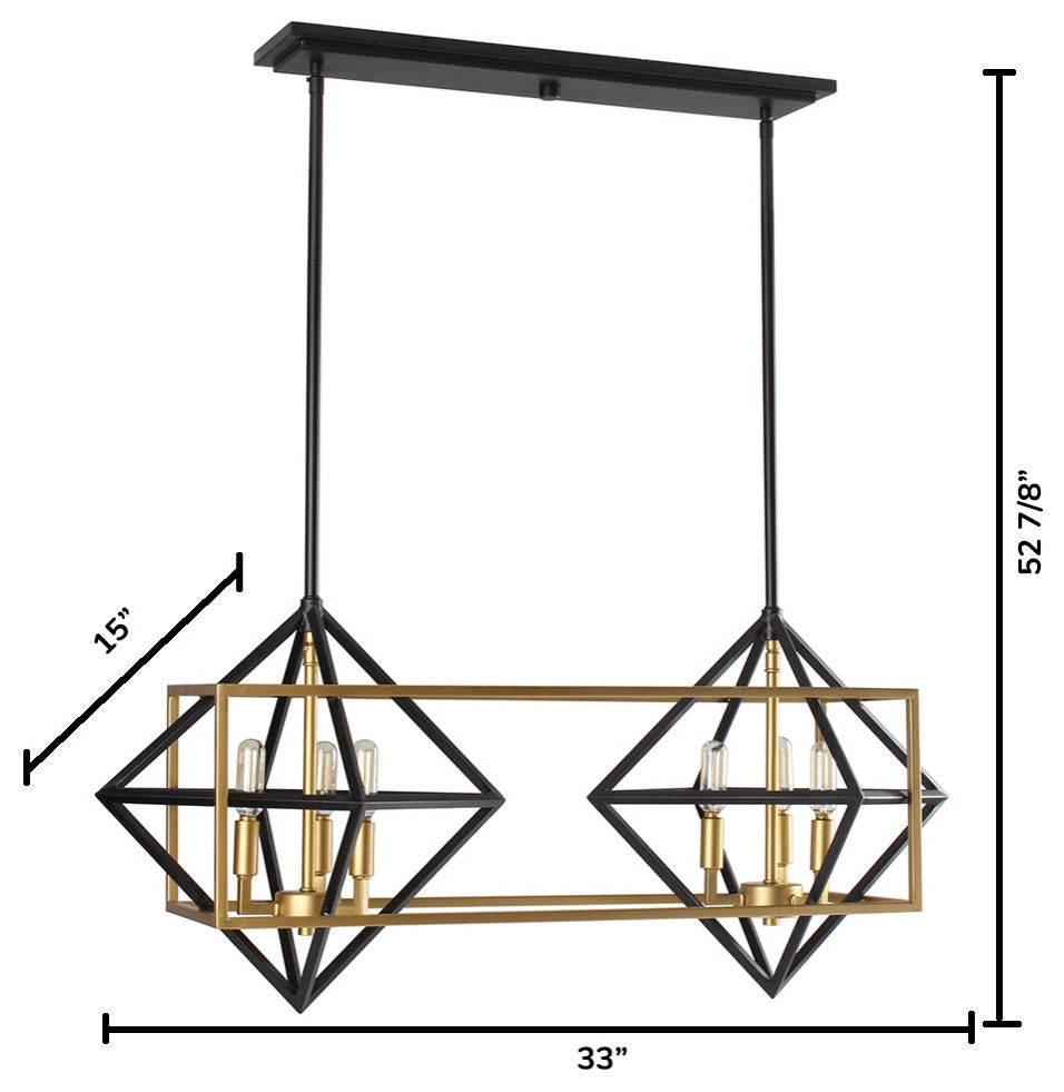 Pryor, 6-Light Geometric Pendant, Antique Gold and Black Finish