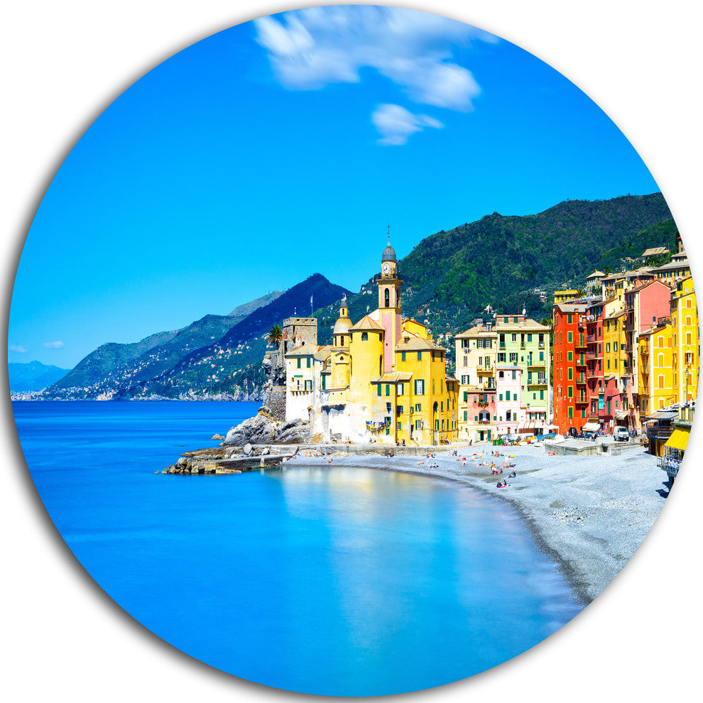 Camogli Church On Sea And Beach View, Seashore Round Wall Art, 36"
