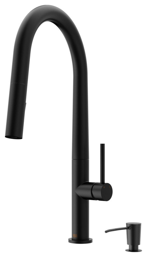 VIGO Greenwich 18" H Single Handle Pull-Down Sprayer Kitchen Faucet, Matte Black, No Sensor, With Soap Dispenser