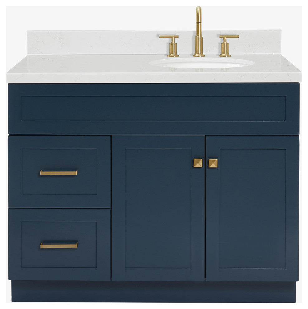 Ariel Hamlet 42" Single Right Oval Sink Bathroom Vanity, Carrara Quartz
