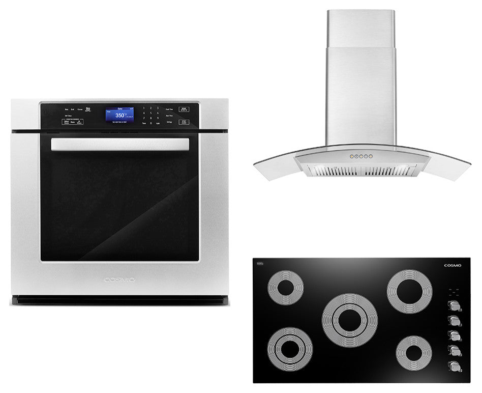 3-Piece 36" Electric Cooktop 36" Wall Mount Range Hood 30" Electric Wall Oven