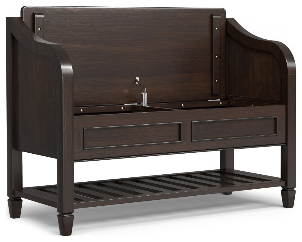 Connaught Solid Wood Entryway Storage Bench With Shelf, Chestnut Brown