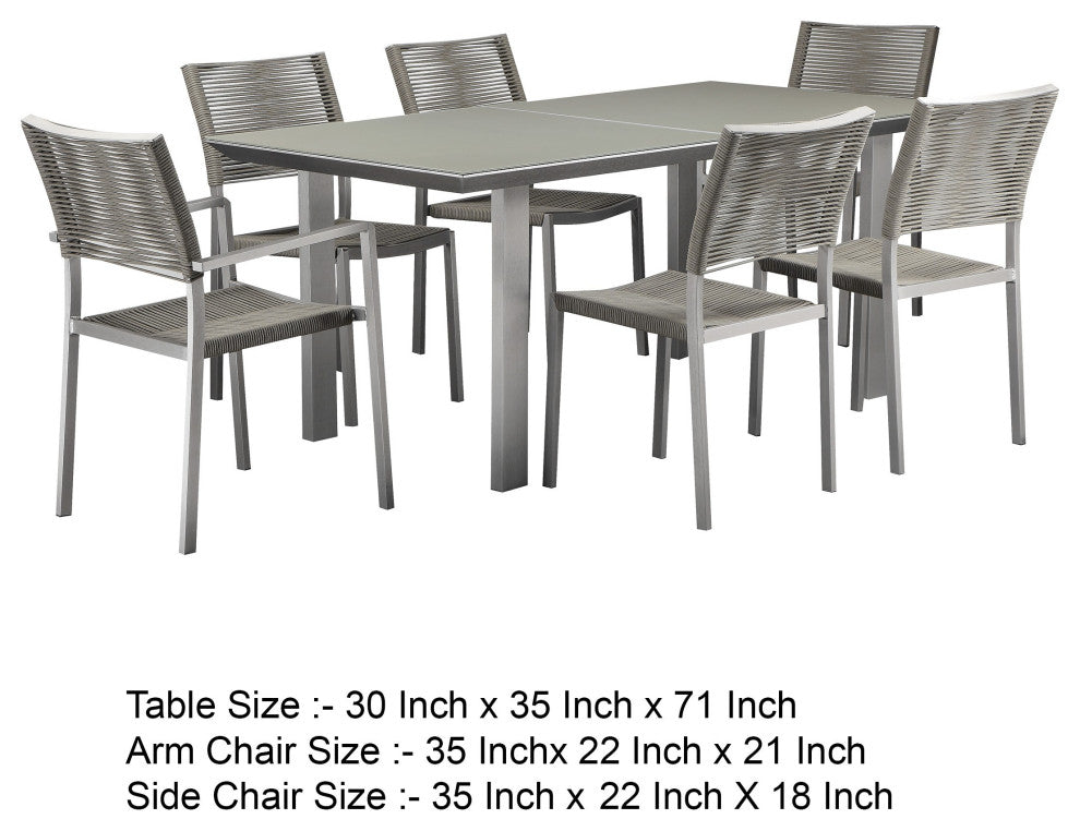 Benzara BM287829 Dining Table Set, Aluminum, Gray Rope Weave Backrest and Seat