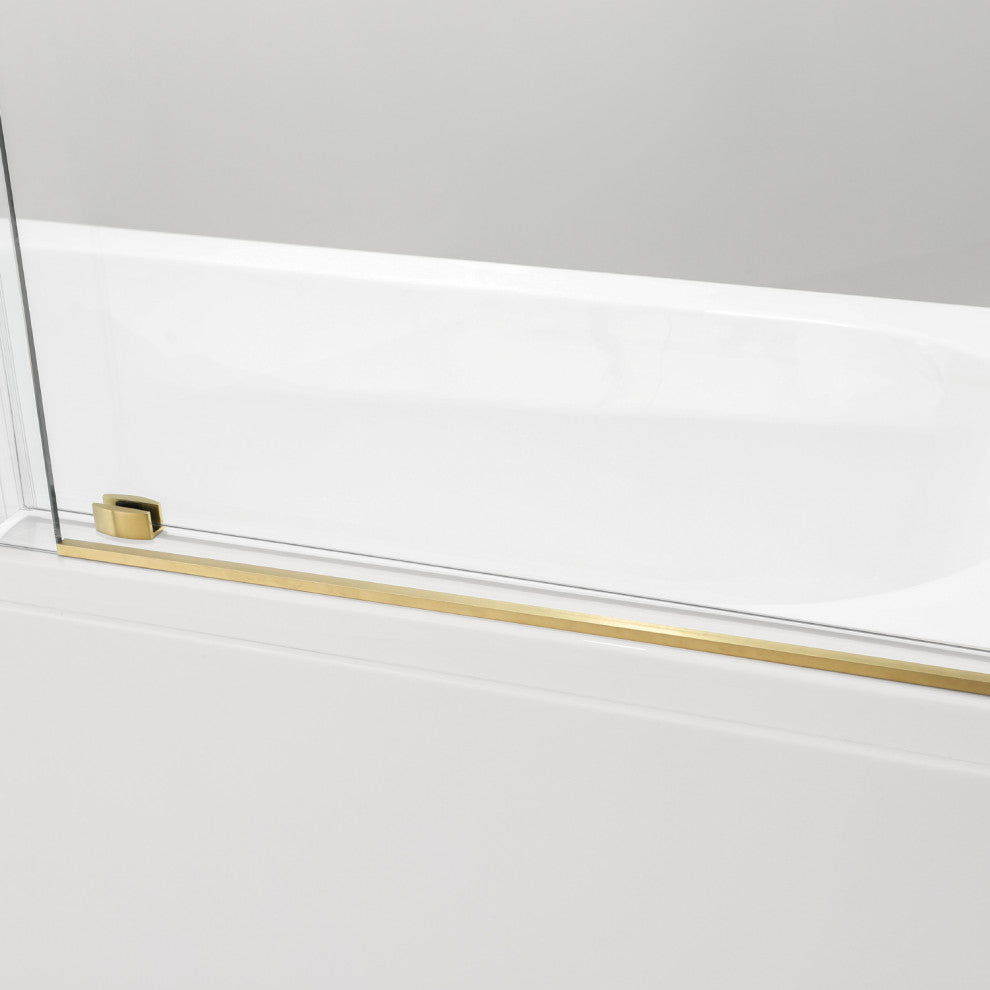 Villena 60" W x 58" H Single Sliding Frameless Tub Door, Brushed Gold, 60 Inches