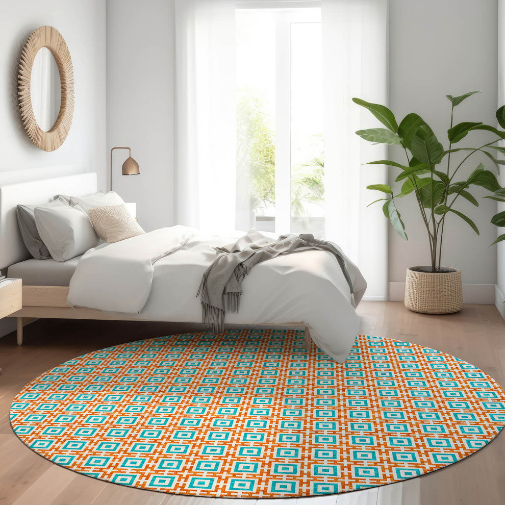 Indoor/Outdoor Marlo MO1 Orange Machine Washable 10' x 10' Rug