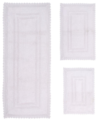 Opulent Reversible 100% Cotton Bath Rug Set, 3 Pcs Set with Runner, White