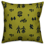 Folk Forest Motif, Green Throw Pillow, 20"x20"