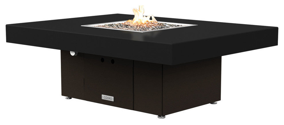 Rectangular Fire Pit Table, 48x36, Natural Gas, Black Top, Bronze