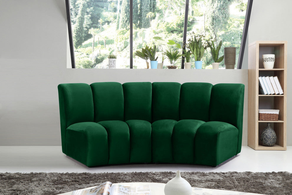 Infinity Channel Tufted Velvet Modular Chair, Green, 2 Piece