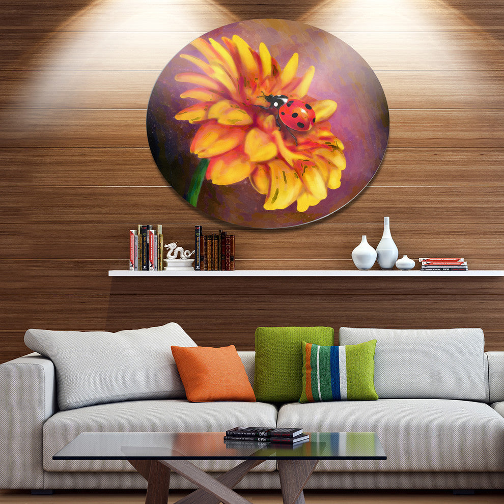 Gerber And Ladybird Watercolor, Floral Large Disc Metal Wall Art, 23"