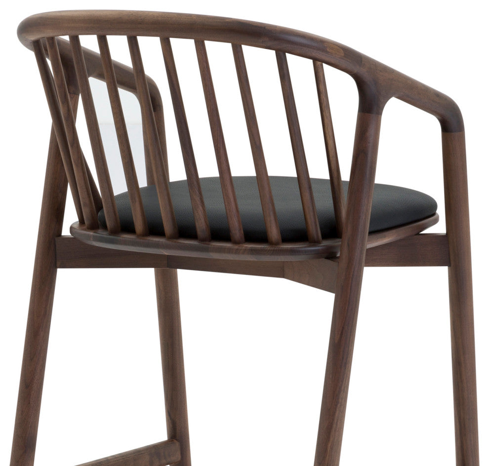 Echo, Walnut Wood/Black Faux Leather, Bar Stool, 30", Single